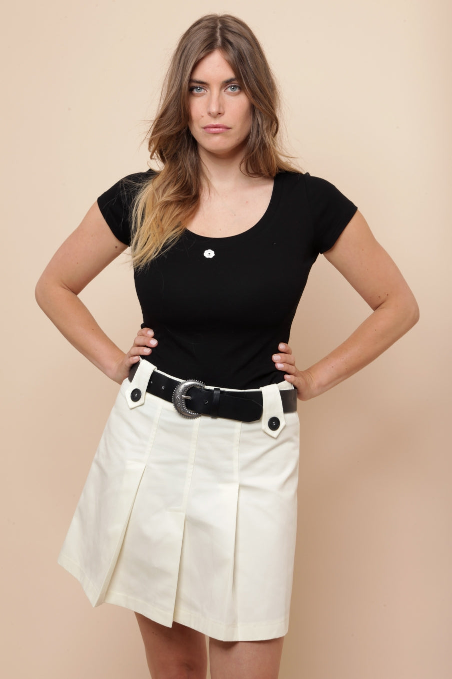 Jupe blanc écru coton polyester coupe évasée – HAFTER MODE