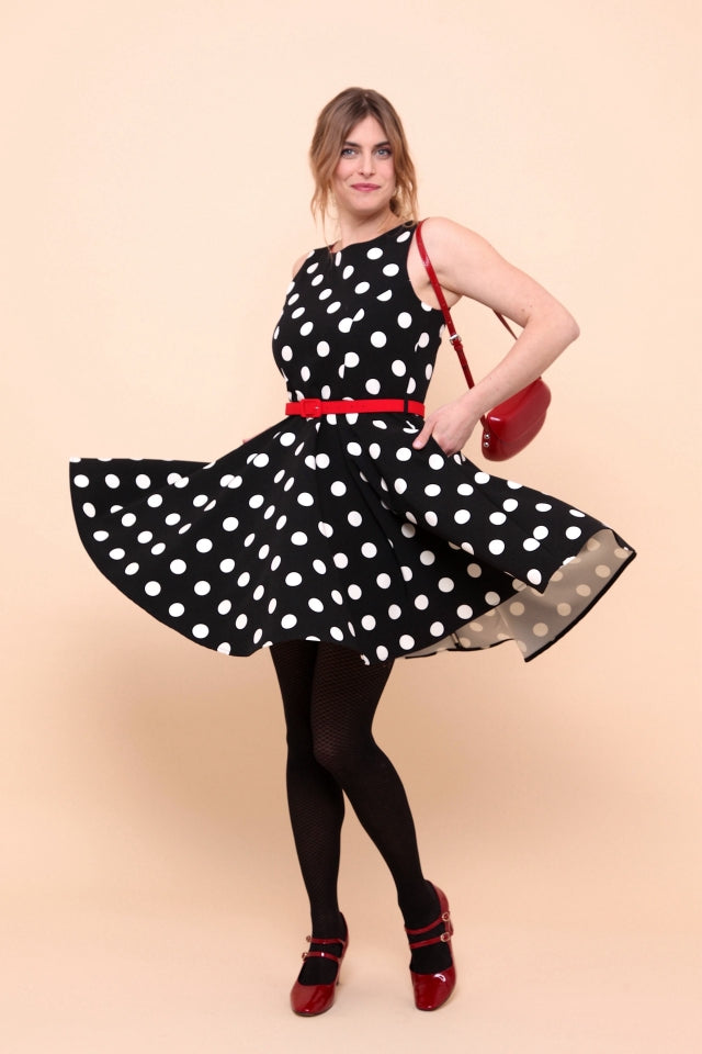 Robe à pois noire détail imprimé pois blancs – HAFTER MODE